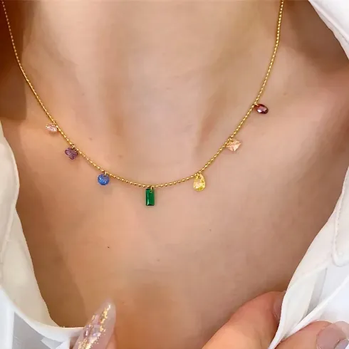 Delicate Glass Beaded Colored Charm Necklace 